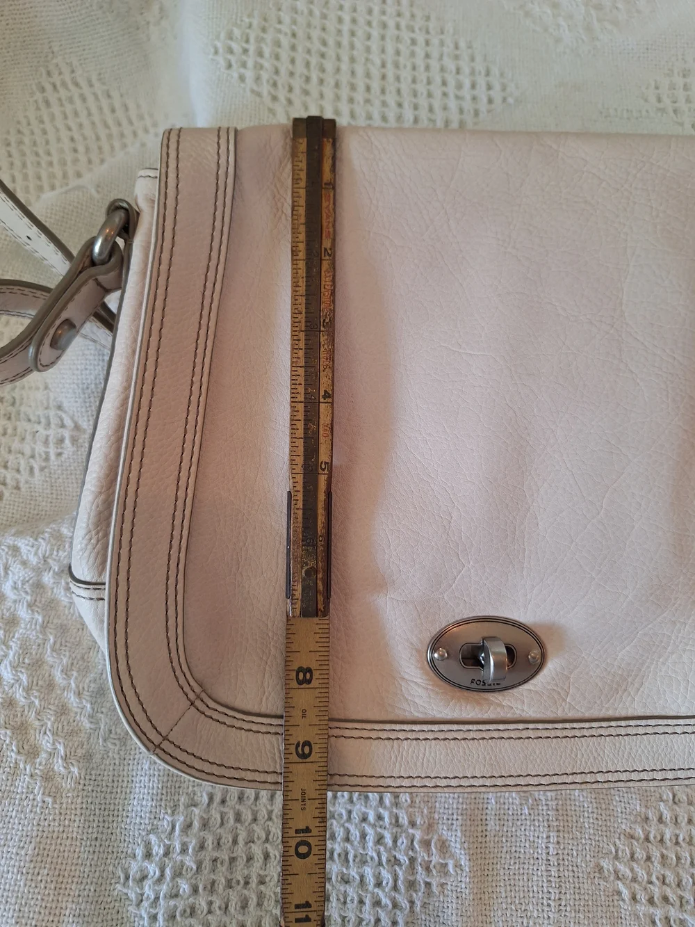 Vintage FOSSIL Ivory Leather MARLOW Flap Messenger Purse Handbag Crossbody